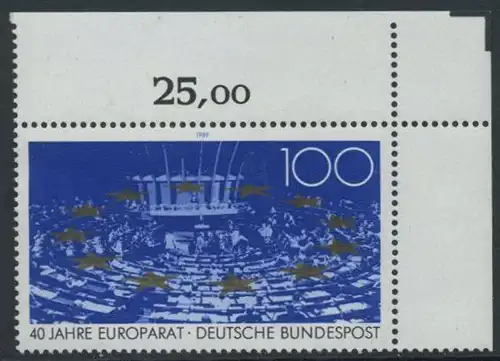 BUND 1989 Michel-Nummer 1422 postfrisch EINZELMARKE ECKRAND oben rechts