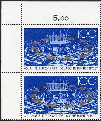 BUND 1989 Michel-Nummer 1422 postfrisch vert.PAAR ECKRAND oben links