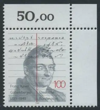 BUND 1989 Michel-Nummer 1423 postfrisch EINZELMARKE ECKRAND oben rechts