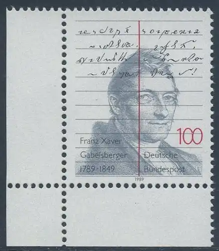BUND 1989 Michel-Nummer 1423 postfrisch EINZELMARKE ECKRAND unten links