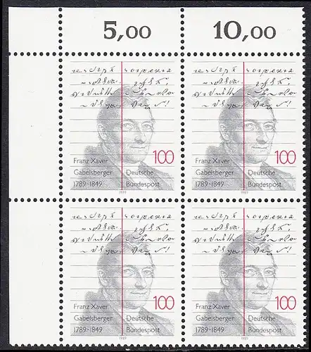 BUND 1989 Michel-Nummer 1423 postfrisch BLOCK ECKRAND oben links