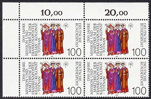 BUND 1989 Michel-Nummer 1424 postfrisch BLOCK ECKRAND oben links