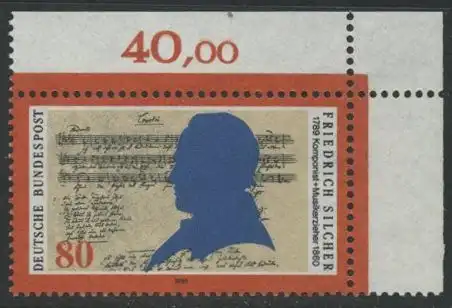 BUND 1989 Michel-Nummer 1425 postfrisch EINZELMARKE ECKRAND oben rechts