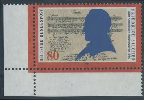 BUND 1989 Michel-Nummer 1425 postfrisch EINZELMARKE ECKRAND unten links