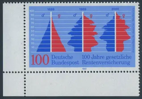 BUND 1989 Michel-Nummer 1426 postfrisch EINZELMARKE ECKRAND unten links