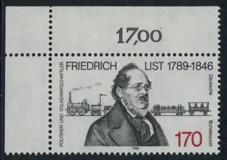 BUND 1989 Michel-Nummer 1429 postfrisch EINZELMARKE ECKRAND oben links
