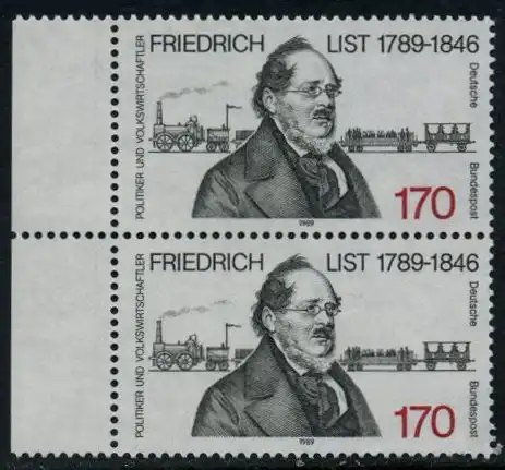 BUND 1989 Michel-Nummer 1429 postfrisch vert.PAAR RAND links