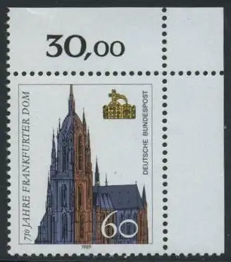 BUND 1989 Michel-Nummer 1434 postfrisch EINZELMARKE ECKRAND oben rechts