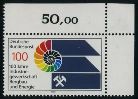 BUND 1989 Michel-Nummer 1436 postfrisch EINZELMARKE ECKRAND oben rechts
