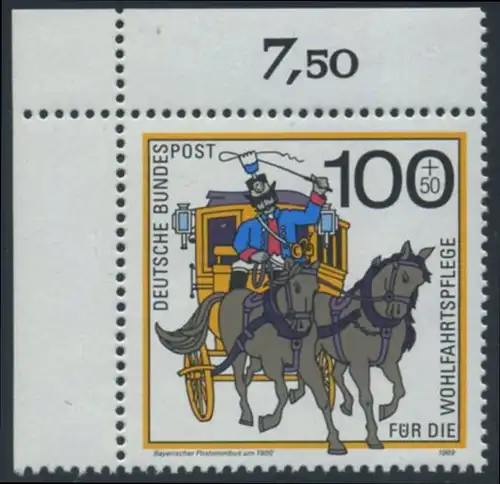 BUND 1989 Michel-Nummer 1439 postfrisch EINZELMARKE ECKRAND oben links