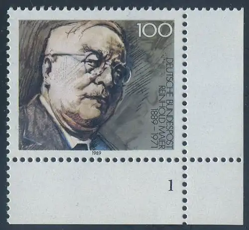 BUND 1989 Michel-Nummer 1440 postfrisch EINZELMARKE ECKRAND unten rechts (FN)