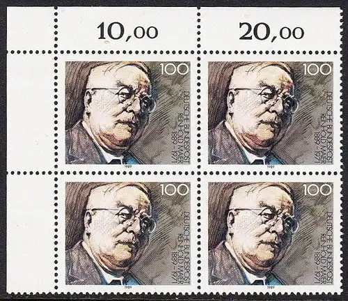 BUND 1989 Michel-Nummer 1440 postfrisch BLOCK ECKRAND oben links