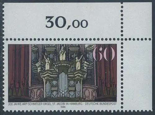 BUND 1989 Michel-Nummer 1441 postfrisch EINZELMARKE ECKRAND oben rechts