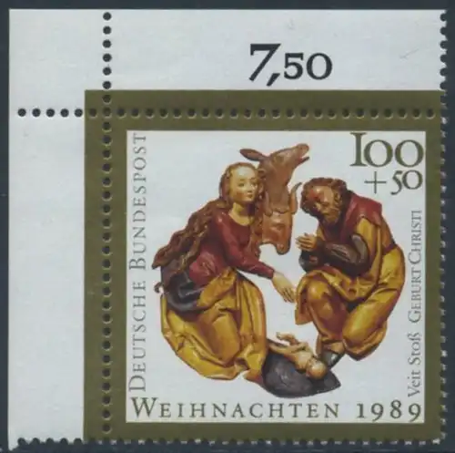 BUND 1989 Michel-Nummer 1443 postfrisch EINZELMARKE ECKRAND oben links