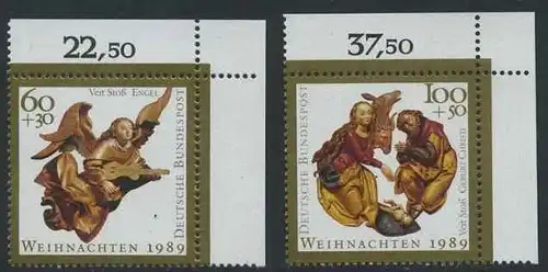 BUND 1989 Michel-Nummer 1442-1443 postfrisch SATZ(2) EINZELMARKEN ECKRÄNDER oben rechts (a)