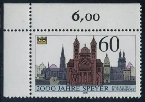 BUND 1990 Michel-Nummer 1444 postfrisch EINZELMARKE ECKRAND oben links