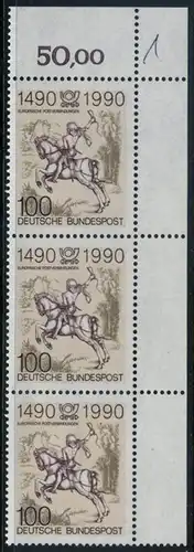 BUND 1990 Michel-Nummer 1445 postfrisch vert.STRIP(3) ECKRAND oben rechts