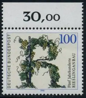 BUND 1990 Michel-Nummer 1446 postfrisch EINZELMARKE RAND oben (a)