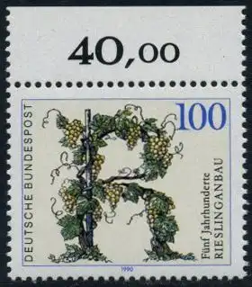 BUND 1990 Michel-Nummer 1446 postfrisch EINZELMARKE RAND oben (b)