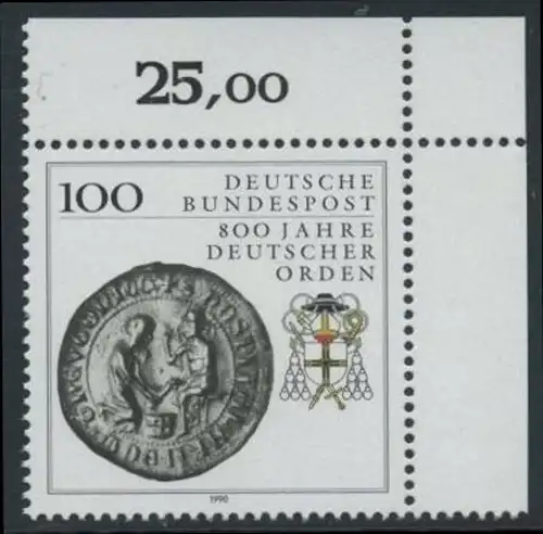 BUND 1990 Michel-Nummer 1451 postfrisch EINZELMARKE ECKRAND oben rechts (b)