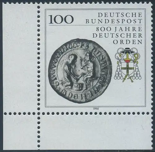 BUND 1990 Michel-Nummer 1451 postfrisch EINZELMARKE ECKRAND unten links