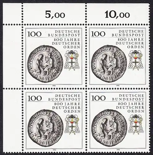 BUND 1990 Michel-Nummer 1451 postfrisch BLOCK ECKRAND oben links