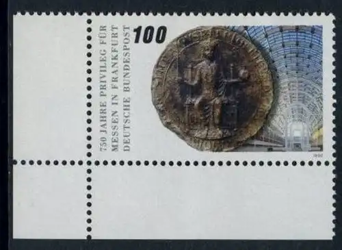 BUND 1990 Michel-Nummer 1452 postfrisch EINZELMARKE ECKRAND unten links
