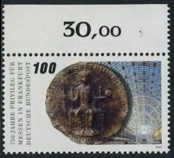 BUND 1990 Michel-Nummer 1452 postfrisch EINZELMARKE RAND oben (b)