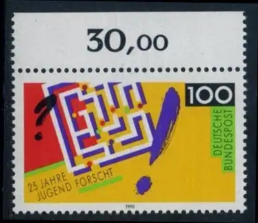 BUND 1990 Michel-Nummer 1453 postfrisch EINZELMARKE RAND oben (a)