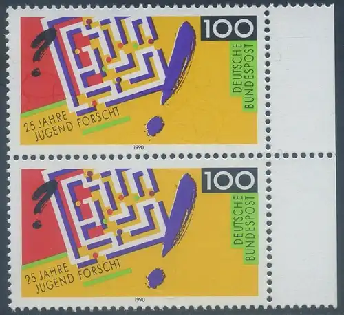 BUND 1990 Michel-Nummer 1453 postfrisch vert.PAAR RAND rechts