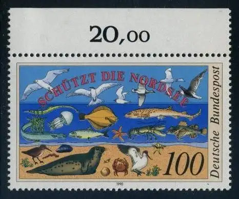 BUND 1990 Michel-Nummer 1454 postfrisch EINZELMARKE RAND oben (b)