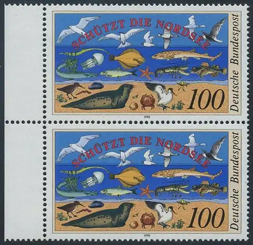 BUND 1990 Michel-Nummer 1454 postfrisch vert.PAAR RAND links