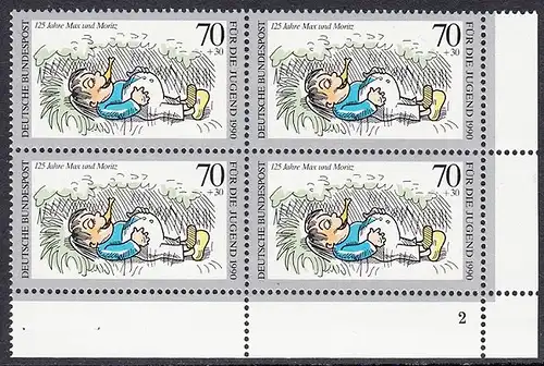 BUND 1990 Michel-Nummer 1456 postfrisch BLOCK ECKRAND unten rechts (FN)