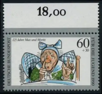 BUND 1990 Michel-Nummer 1455 postfrisch EINZELMARKE RAND oben (b)