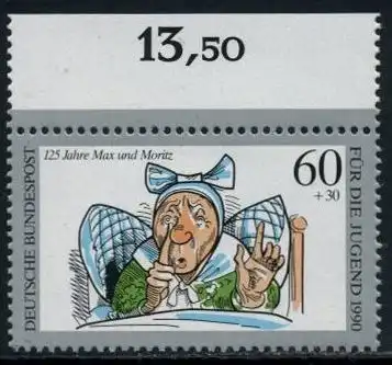 BUND 1990 Michel-Nummer 1455 postfrisch EINZELMARKE RAND oben (a)