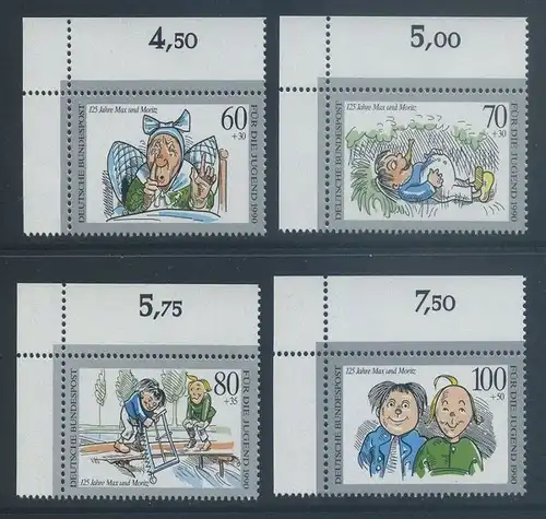 BUND 1990 Michel-Nummer 1455-1458 postfrisch SATZ(4) EINZELMARKEN ECKRÄNDER oben links