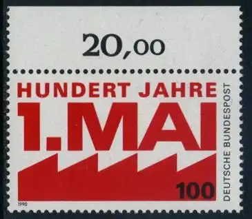 BUND 1990 Michel-Nummer 1459 postfrisch EINZELMARKE RAND oben (a)