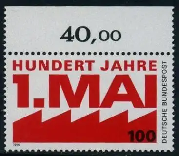 BUND 1990 Michel-Nummer 1459 postfrisch EINZELMARKE RAND oben (c)