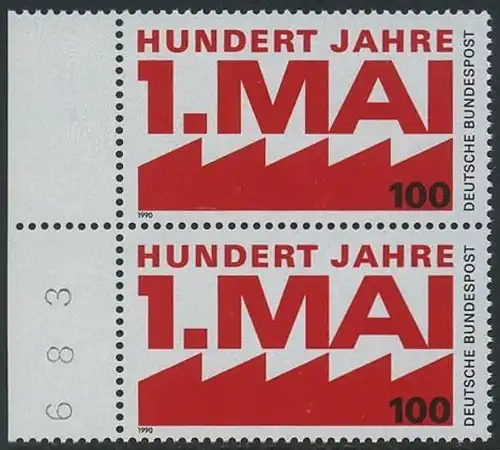 BUND 1990 Michel-Nummer 1459 postfrisch vert.PAAR RAND links (BZ)