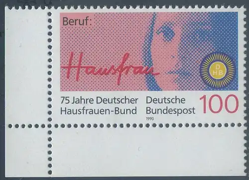 BUND 1990 Michel-Nummer 1460 postfrisch EINZELMARKE ECKRAND unten links