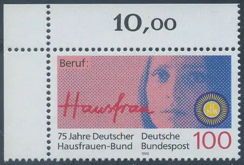 BUND 1990 Michel-Nummer 1460 postfrisch EINZELMARKE ECKRAND oben links