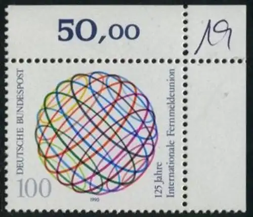 BUND 1990 Michel-Nummer 1464 postfrisch EINZELMARKE ECKRAND oben rechts (a)