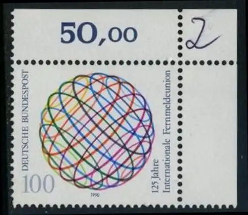 BUND 1990 Michel-Nummer 1464 postfrisch EINZELMARKE ECKRAND oben rechts (b)