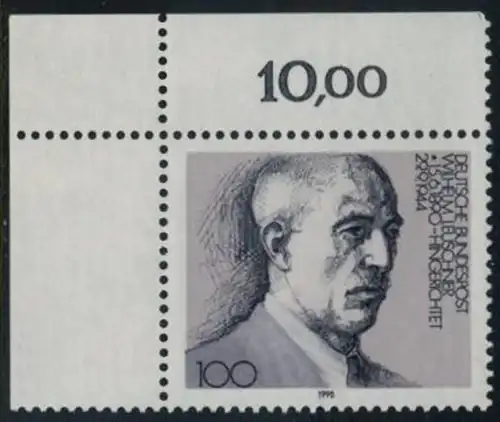BUND 1990 Michel-Nummer 1466 postfrisch EINZELMARKE ECKRAND oben links