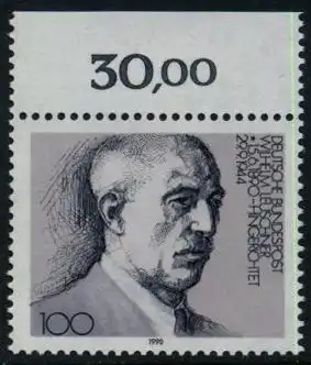 BUND 1990 Michel-Nummer 1466 postfrisch EINZELMARKE RAND oben (a)