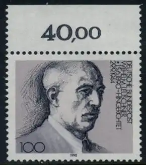 BUND 1990 Michel-Nummer 1466 postfrisch EINZELMARKE RAND oben (b)