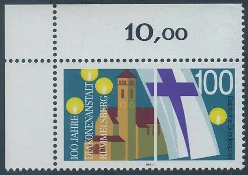 BUND 1990 Michel-Nummer 1467 postfrisch EINZELMARKE ECKRAND oben links