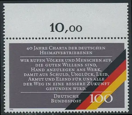 BUND 1990 Michel-Nummer 1470 postfrisch EINZELMARKE RAND oben (a)