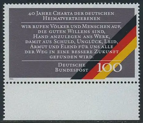 BUND 1990 Michel-Nummer 1470 postfrisch EINZELMARKE RAND unten