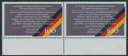 BUND 1990 Michel-Nummer 1470 postfrisch horiz.PAAR RAND unten